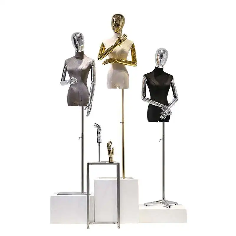 

Half Body Mannequin Female Upper-Body Women Mannequin With Silver Arm And Face