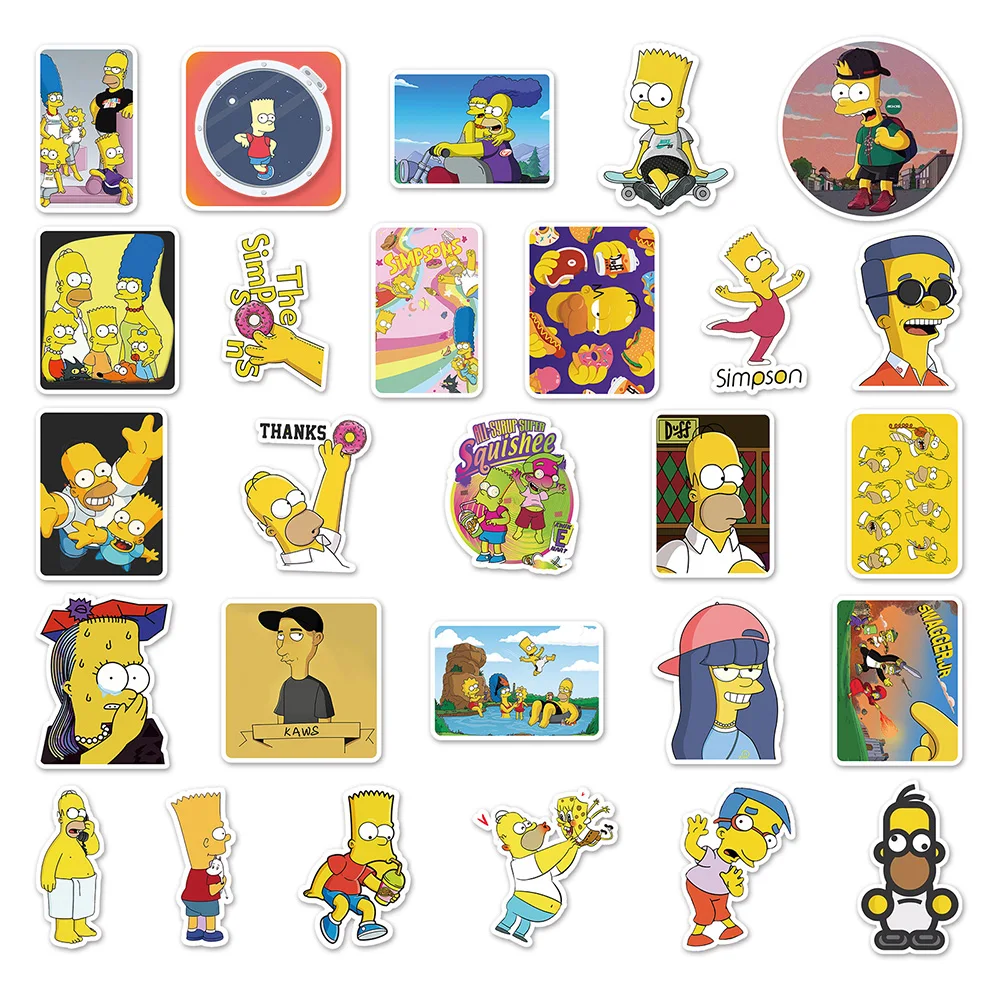 10/30/50pcs Cartoon The Simpsons Stickers for Laptop Water Bottle Phone Case Motorcycle Waterproof Cute Kids Sticker Toys Decals