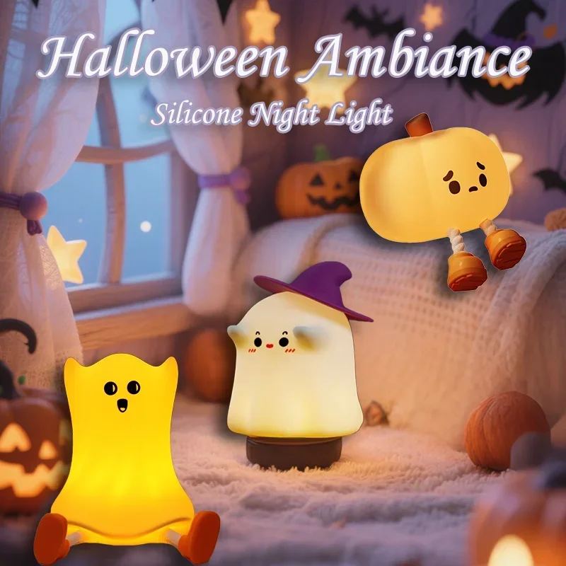 

Halloween Night Light Smart Timer Bedside Lamp Ghost Pumpkin Wizard Desk Lamp Cartoon Book Lamp Children's Gift Bedroom Ornament