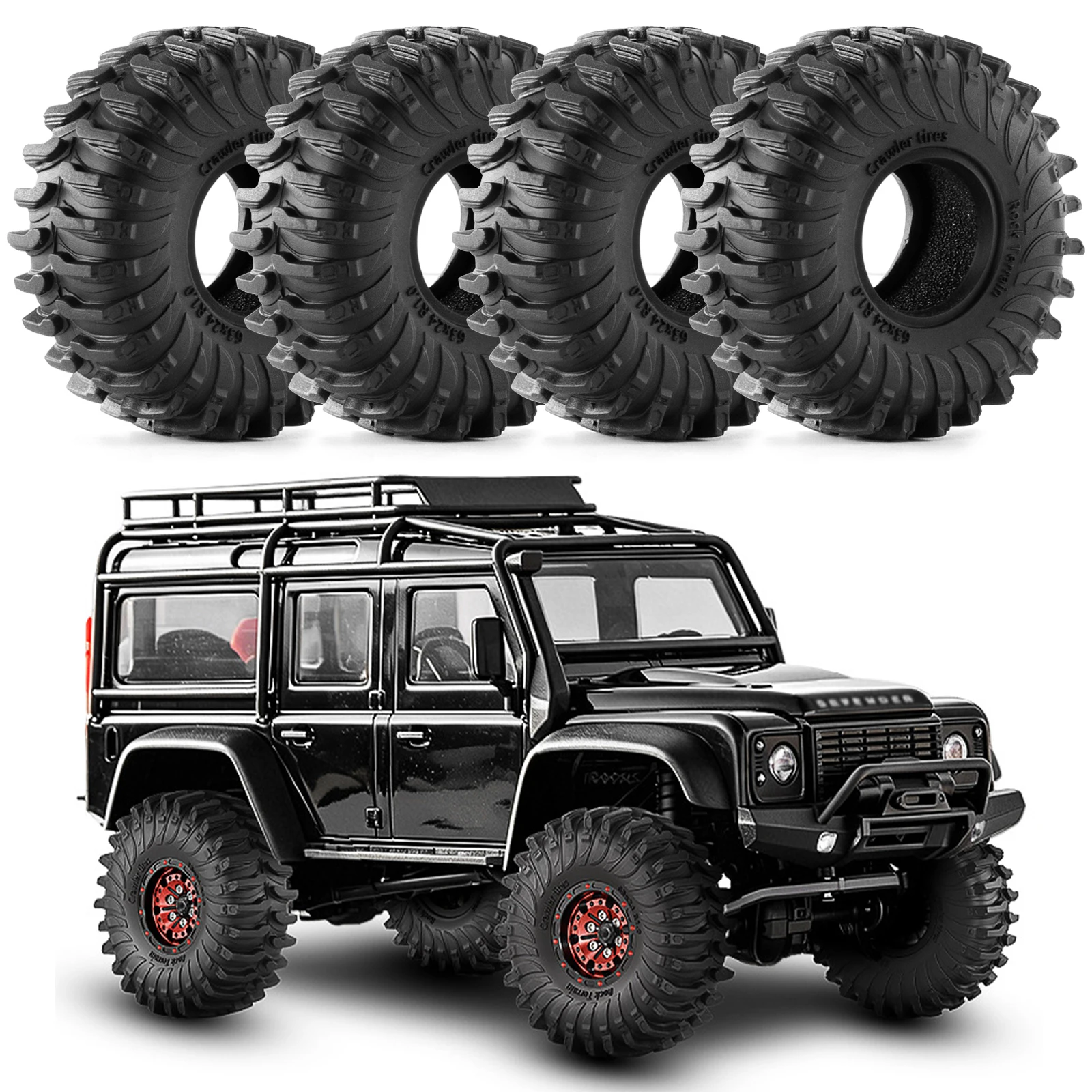4pcs 1.0 inch Rubber Crawler Tyre Tire Set for 1/18 1/24 Ascent-18 TRX4M Axial SCX24 AX24 FMS FCX24 RC Crawler Car Upgrade Parts