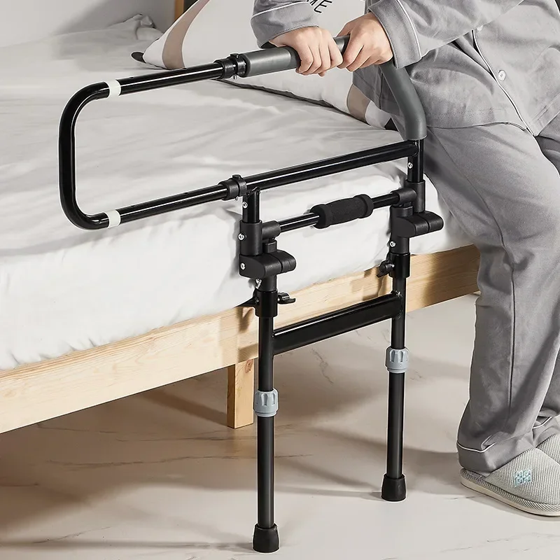 Elderly Bedside Standing Aid, Foldable Bed Rail, Anti-fall Handrail with Night Glow Warning, Freestanding Support for Seniors