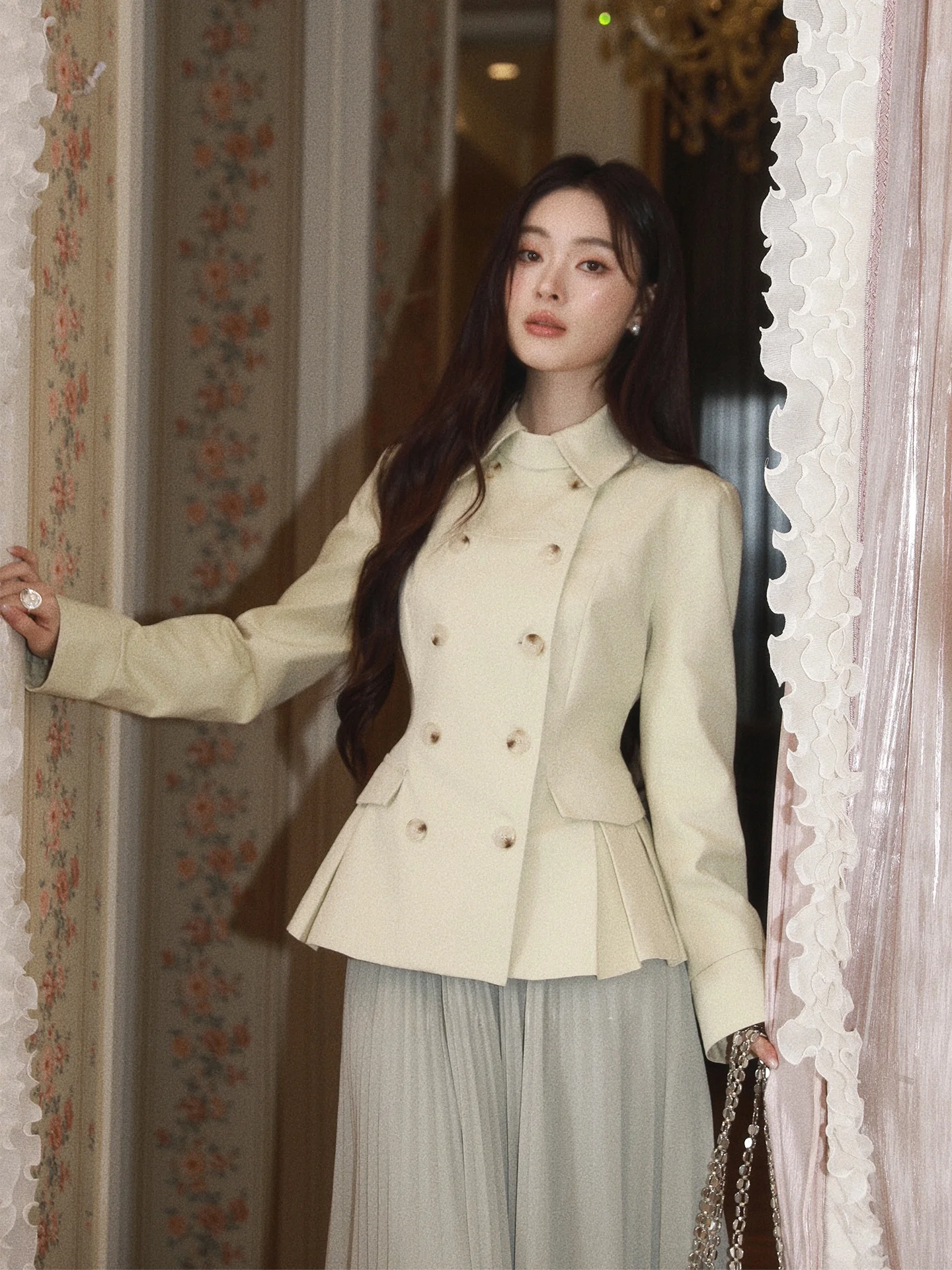 

Мягкое хлопковое пальто Ele ort для женщин, весенняя модная верхняя одежда с длинными рукавами, отложным воротником и двойной застежкой на пуговицах