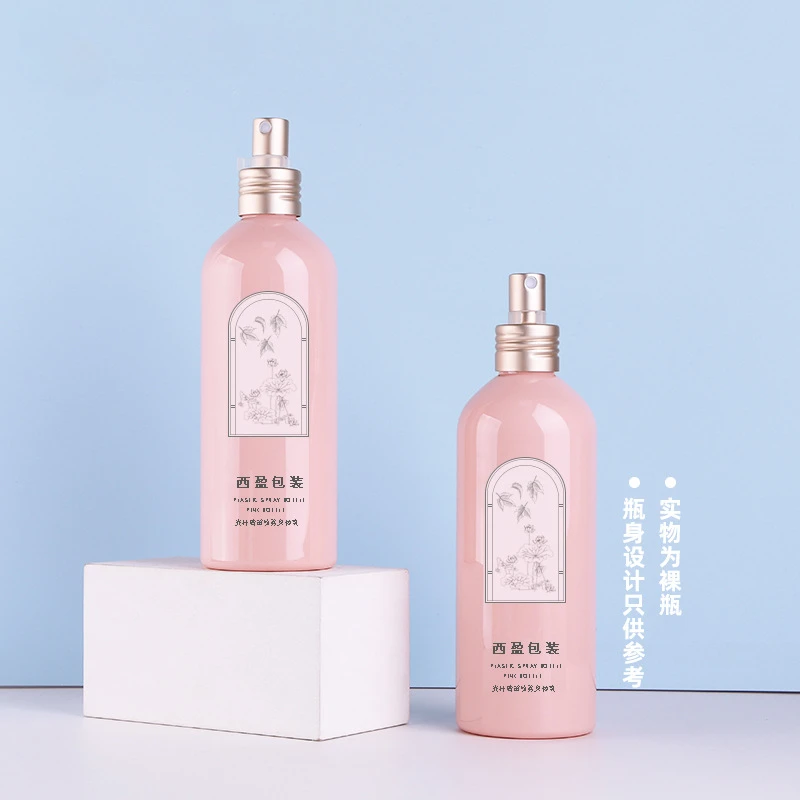 Botella de plástico PET rosa de 260 ml, rocío puro, agua de maquillaje, paquete de producto para el cuidado de la piel embotellado, cuerpo en aerosol conveniente para llevar