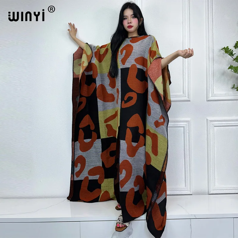 Winyi 2023 Print Comfort Warm Mode Kaftan Vakantie Jurk Elegante Afrika Vrouwen Boho Feest Winter Kleding Voor Vrouwen Lange Jurk