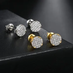 Gold Color Micro Inlaid Zircon 7mm Screw-back Stud Earings For Women Men Simple Round Ear Piercing Jewelry 2024 Trend OHE177