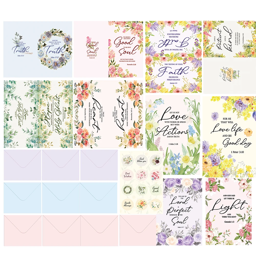 21-teiliges Grußkarten-Set mit Umschlägen, Vintage-Grußkarten mit botanischen Blumen, inklusive Briefpapier-Siegelaufklebern