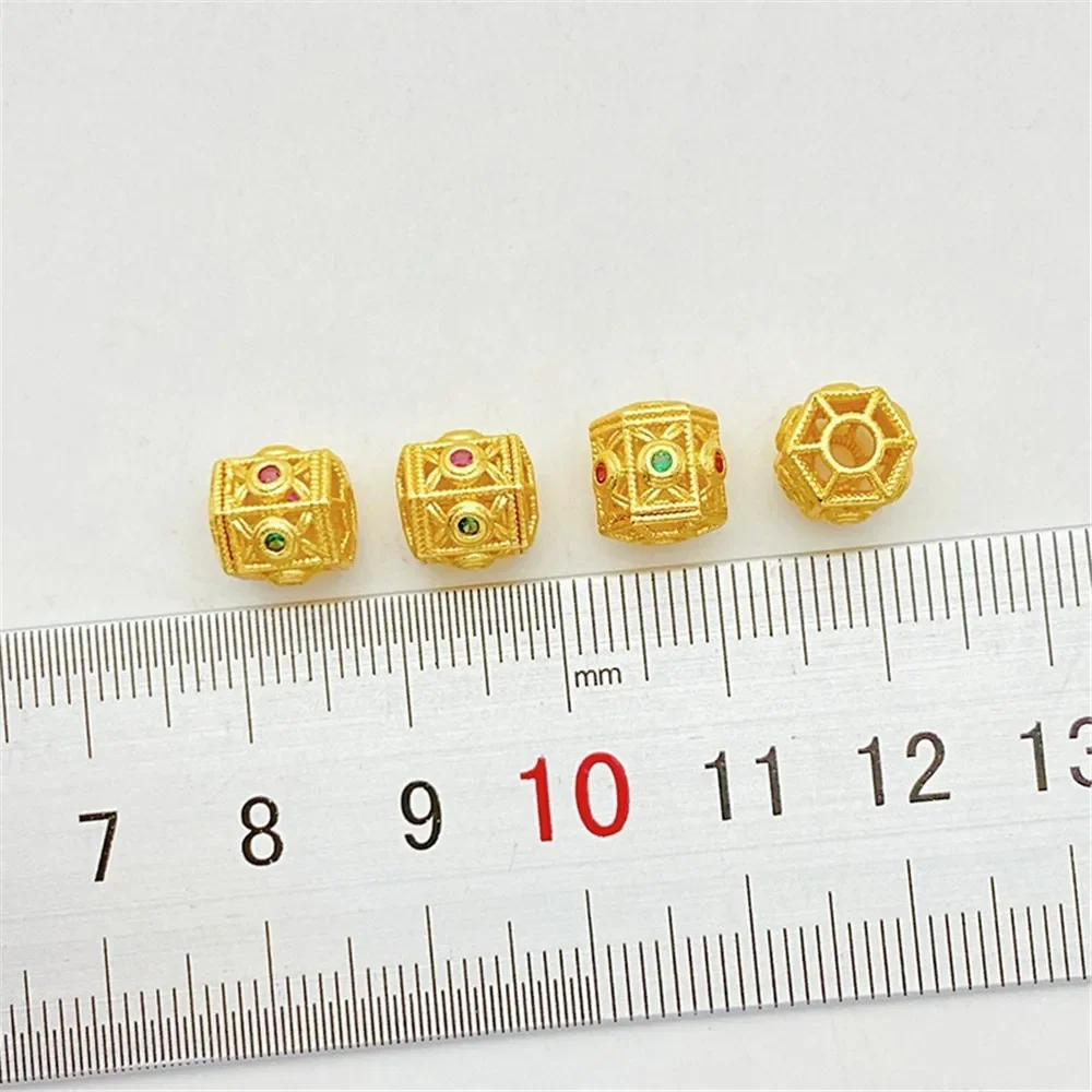 

Sand Gold Inlaid Zircon Hollow Beads Loose Beads Handmade DIY Bracelet Necklace Jewelry Material Accessories