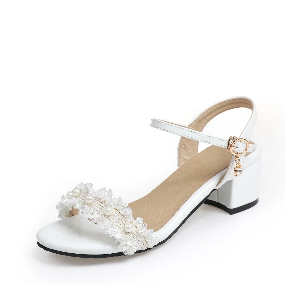 Summer Brand New Elegant Black White Women Sandals 2 inch Square Heel Office Lady Shoes Plus Big Small Size 31 43 45 52