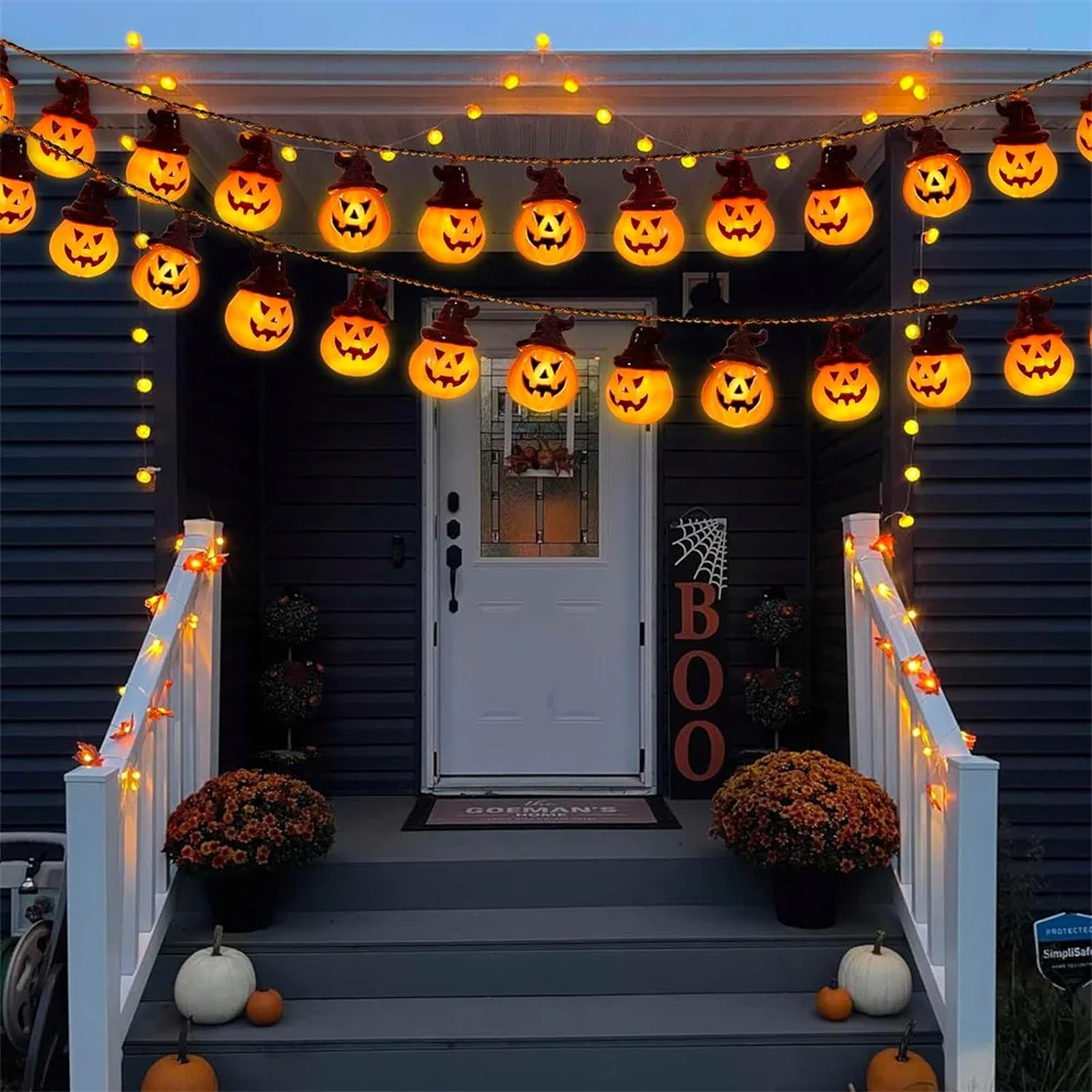 Solar Pumpkin Lights for Halloween Decorations Outside Newest Spooky Pumpkin Lights String for Outdoor Halloween Yard Decoration