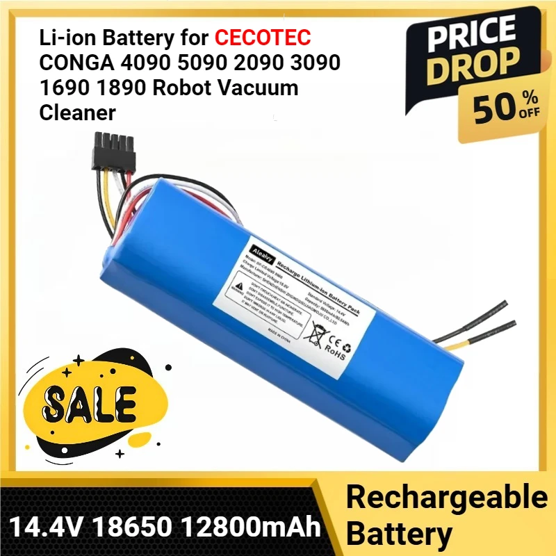 

Li-ion Battery for CECOTEC CONGA 4090 5090 Robot Vacuum Cleaner 14.4V 18650 12800mAh Battery Pack