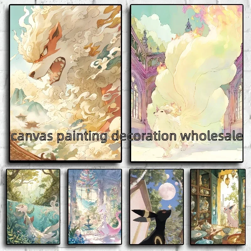 Canvas Painting Anime Pokemon Bulbasaur Charizard Squirtle Posters and Prints Watercolor Wall Art Pictures Home Decor Kids Gifts