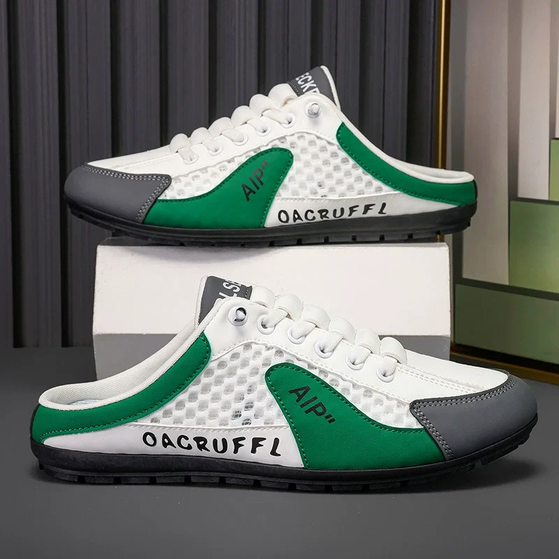 الصيف الرجال شبكة الانزلاق على نصف النعال موضة رجل الصنادل الرياضية تنفس جودة أحذية البازلاء غير رسمية للرجال المتسكعون الفاخرة