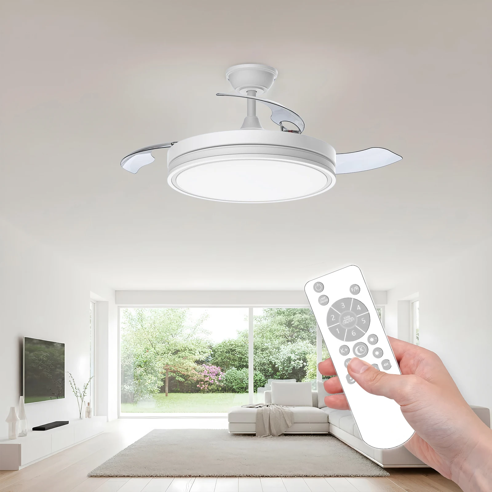 Ventilateur de plafond LED moderne IRALAN avec éclairage, télécommande, pour chambre à coucher, décoration domestique, lampe ventilateur, pales invisibles, ventilateur silencieux
