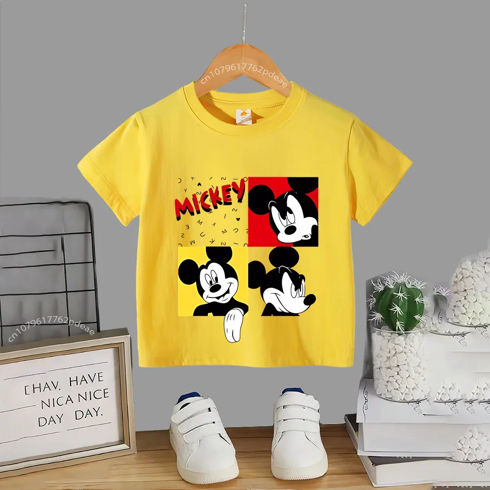 Disney Teen 100% Cotton T-shirt Baby Top Mickey Mouse Printed Cotton T-shirt for Boys and Girls Comfortable Casual short sleeves