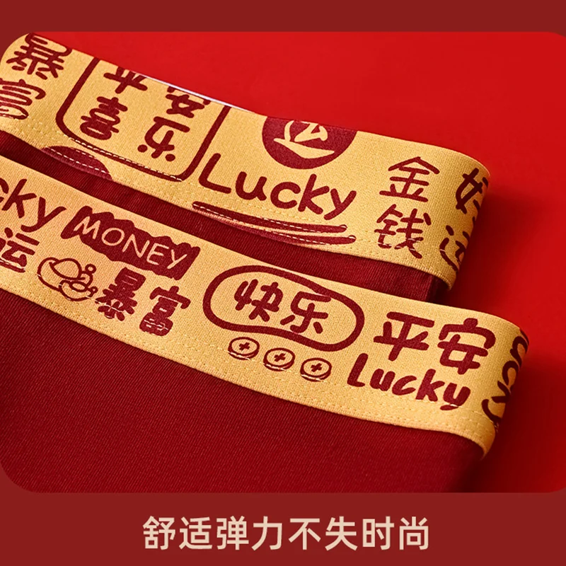 4 حزمة كبيرة الحجم الرجال سراويل بوكسر ملابس داخلية قطنية الصبي الأحمر محظوظ سراويل L XL 2XL 3XL 4XL 5XL 6XL 2026 هدايا السنة الصينية الجديدة