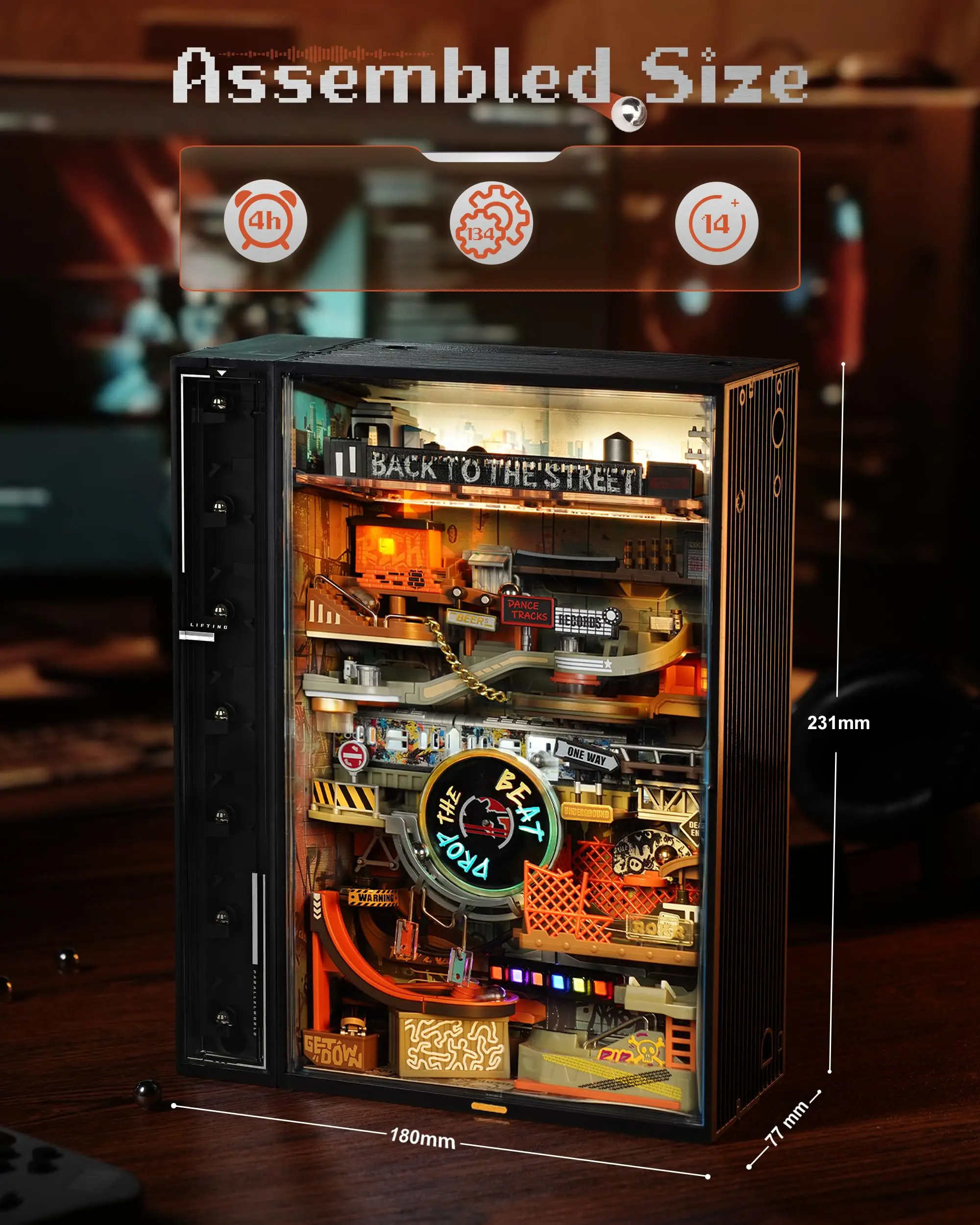 Rokr Hip Hop Street Marble Run Mechanical 3D Puzzle Gaming Decoration Automatic Futuristic Marble Run Cyberpunk Gift for Men