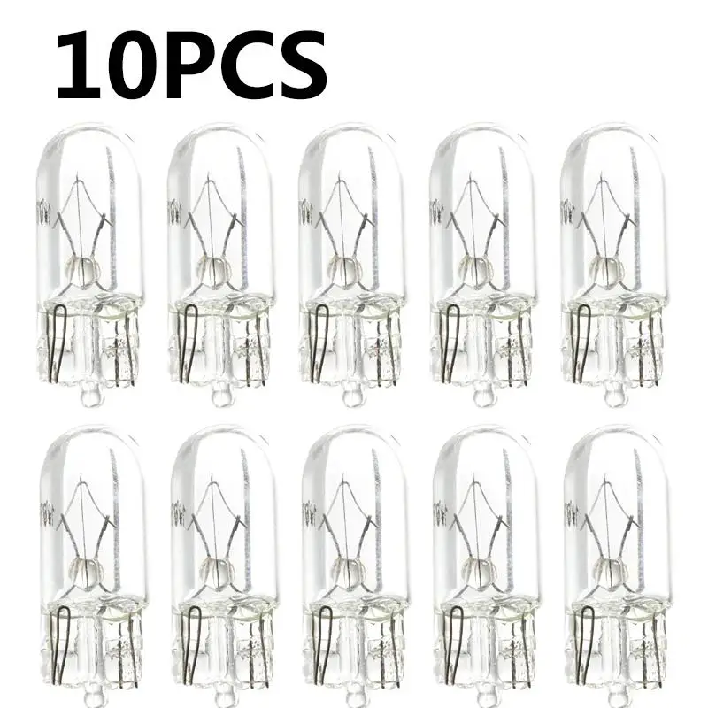 10PCS T10 Wedges Halogen Bulbs White Clear Signal Lamp Glass Auto Reading Instrument Light Bulb Highlight Car Accessories