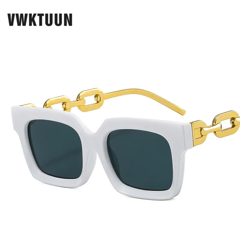 

VWKTUUN Sunglasses Women Vintage Square Sunglasses Metal Chain Frame Fashion Sunglass Oversized Sunglasses Brand Designer