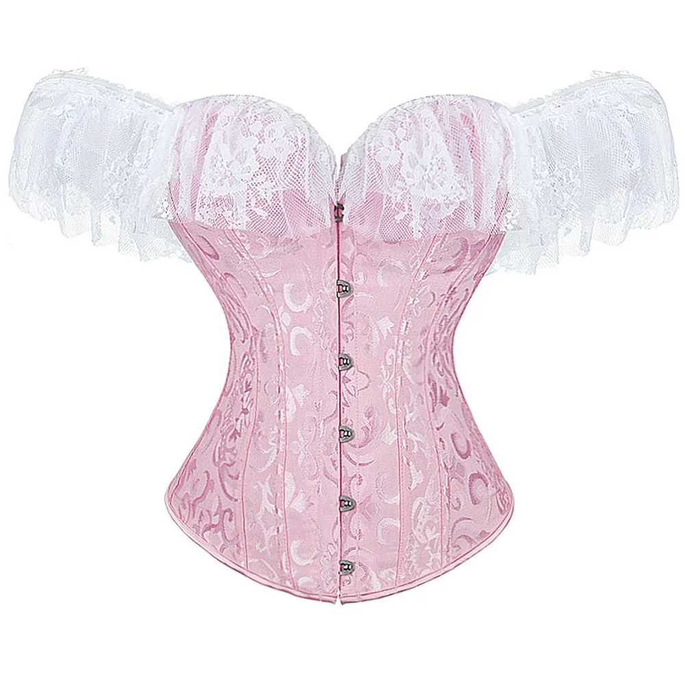 Gothic Women Corsets Bustiers Floral Lace Tops Sexy Lace Sleeves Corset Lingerie Burlesque Vintage Steampunk Bustier Costumes