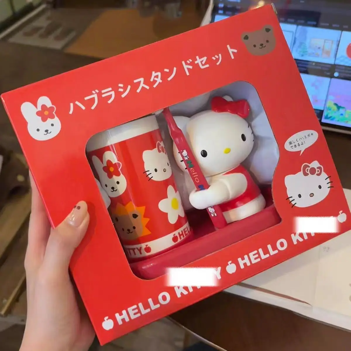 Anime Sanrio hellokitty Integrated Toothbrush And Rinse Cup Set Creative Bathroom Kit For Dorm Home Use Cute Gift For Girlfriend