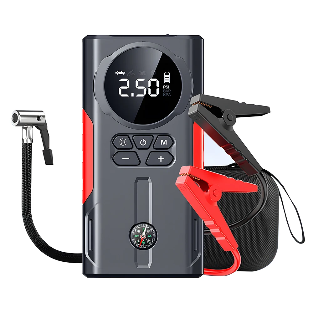 

2500A car battery starter, 150PSI tire inflator, LED light, air compressor, 12V starter power supply, battery booster car jump s