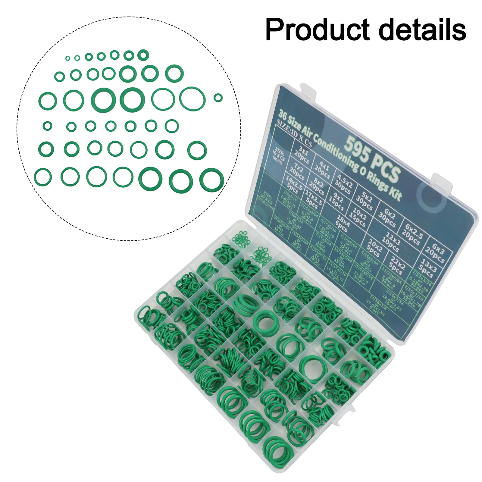 595PCS Air Conditioner O-Ring Kit 36 Sizes Green Rubber Sealing Rings Set With Storage Case For Auto AC Repair