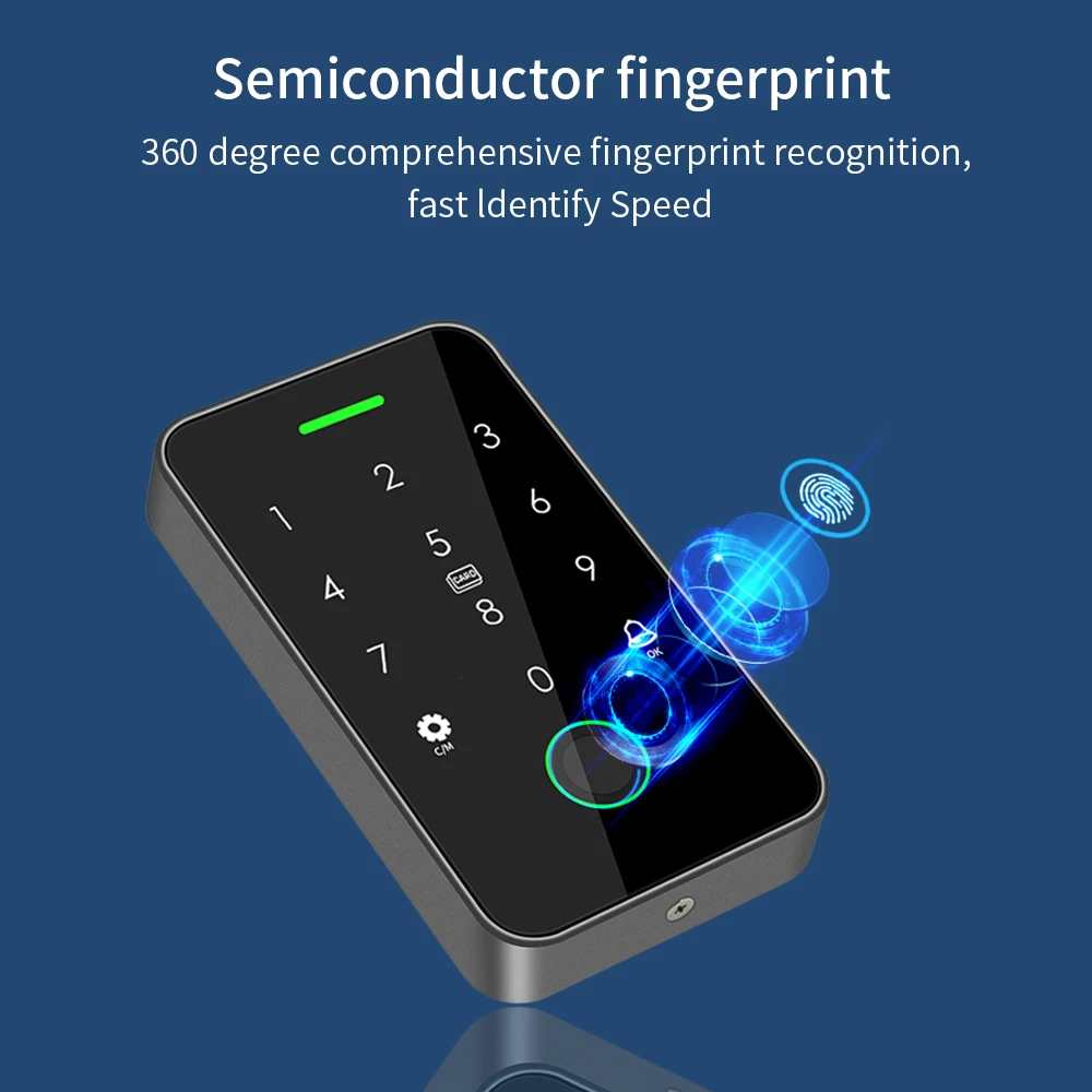 Sistema de puerta de Control de acceso IP67, RFID, 125K + 13,56 Mhz, NFC, Bluetooth, teclado de huellas dactilares, funciona con Wifi, puerta de