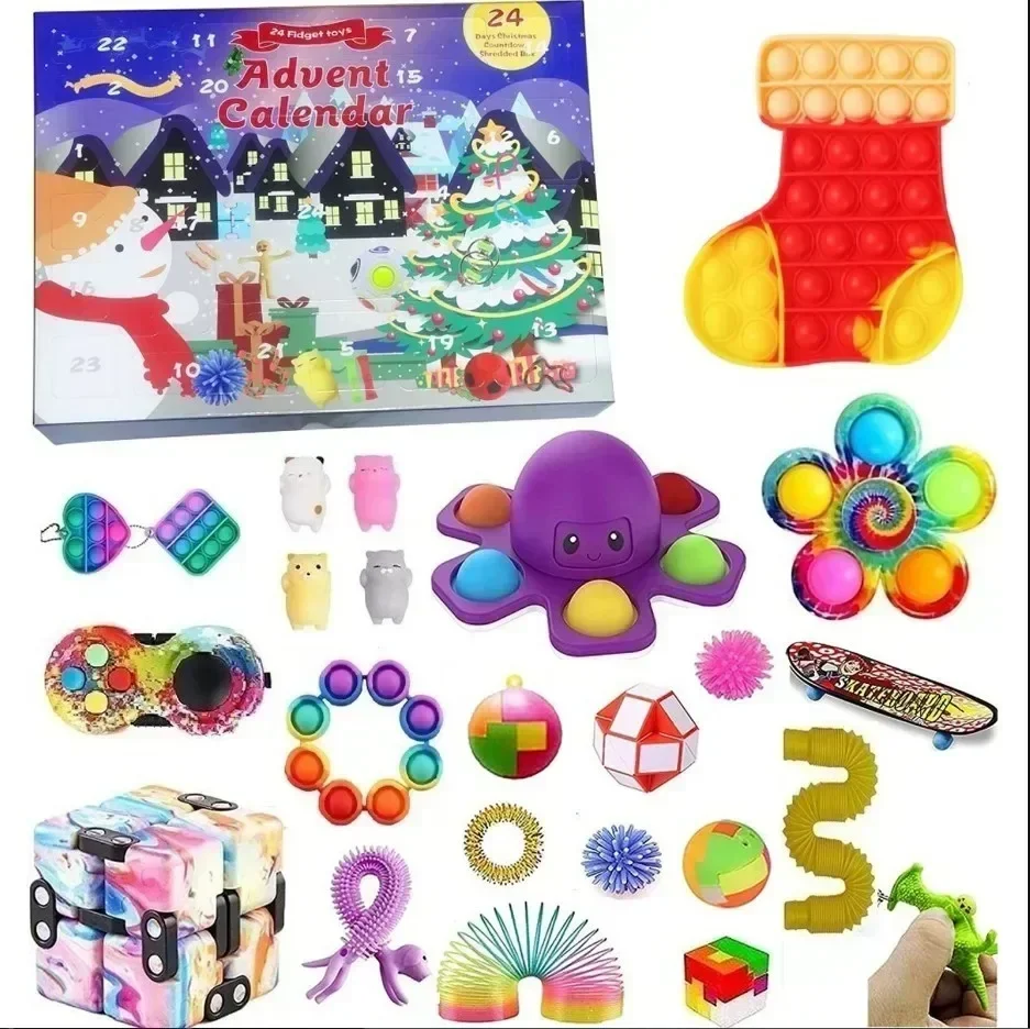 24DAys Christmas Advent Countdown Calendar Fidget Toys Kit Stress Relief Squeeze Toys Pack Christmas Tree Squishy Kids Toys