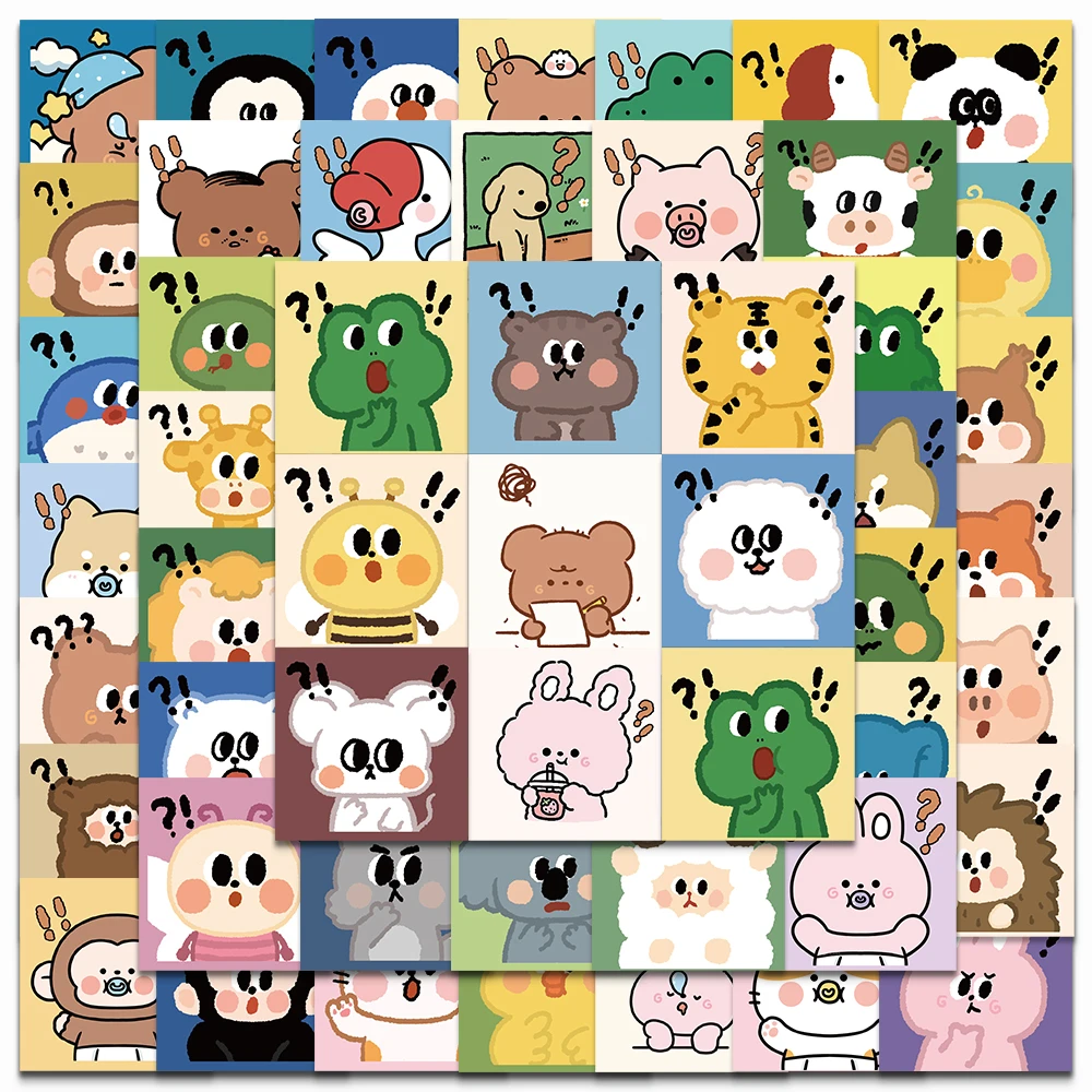 

50PCS Cute Cartoon Animals Stickers Square Graffiti DIY Decals For Luggage Laptop Skateboards Phone Fridge Kids Gift Stickers