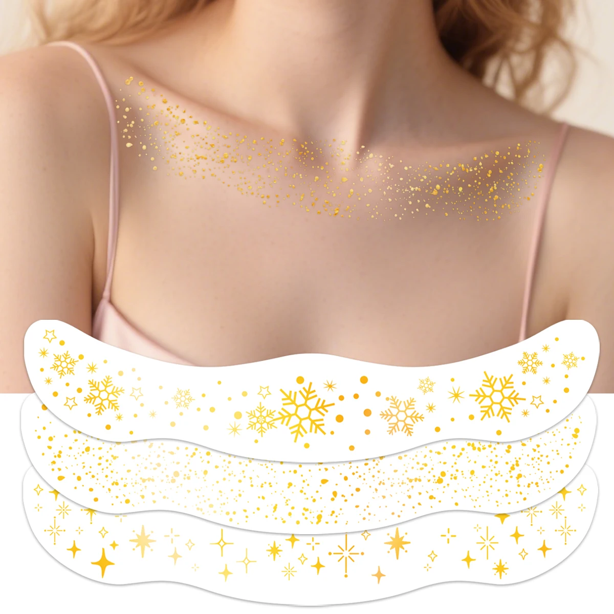 

3pcs Hot Stamping Temporary Tattoo Sticker Glitter Star Snowflake Speckle Metallic Tattoo Sticker for Party Body Art Fake Tattoo