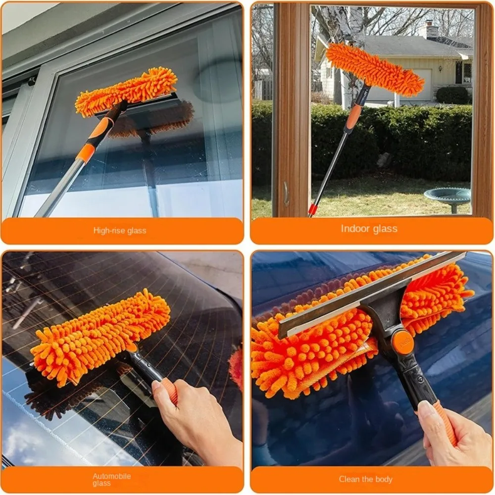 

Long Duster Window Cleaning Squeegee Dusting Cleaning Extension Pole Window Wiper Microfiber 2 In 1 Washing Window Washing Kit