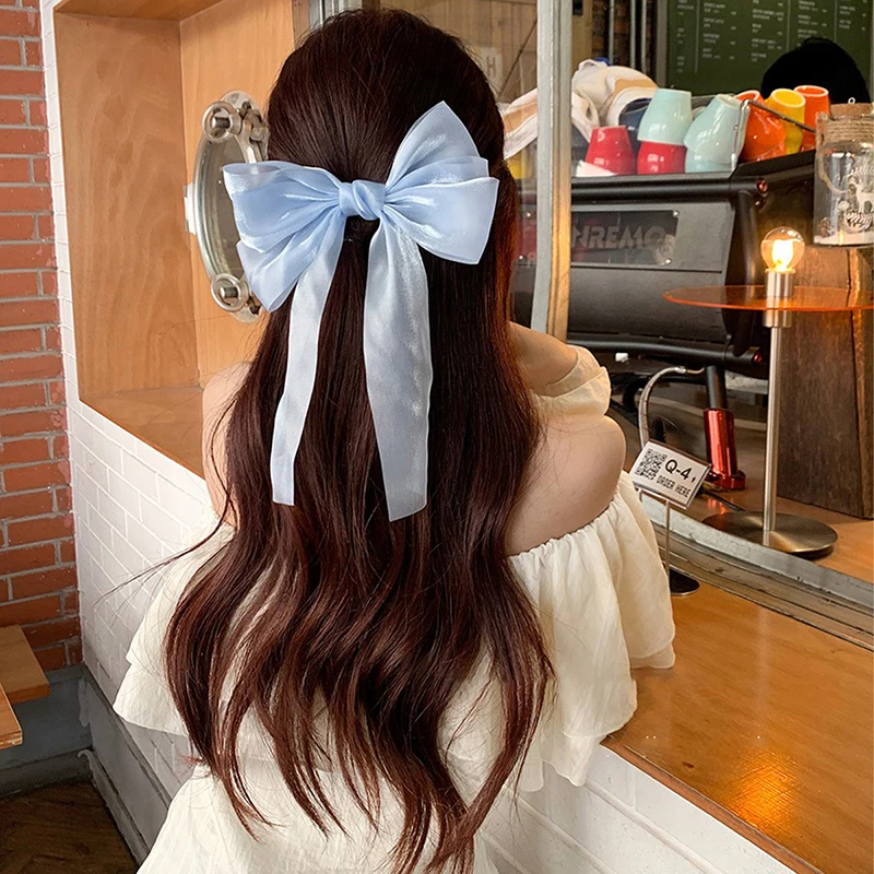 

2025 Sweet Bow Hair Clips - Solid Color Mesh Gauze Bowknot for Girls, Princess Headdress Back-of-Head Fashion Clips