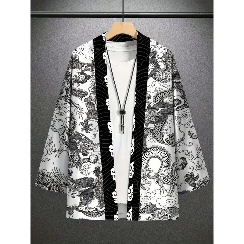 أزياء رجالية 3D التنين نمط طويلة الأكمام سترة الساموراي زي الرأس الياباني #1