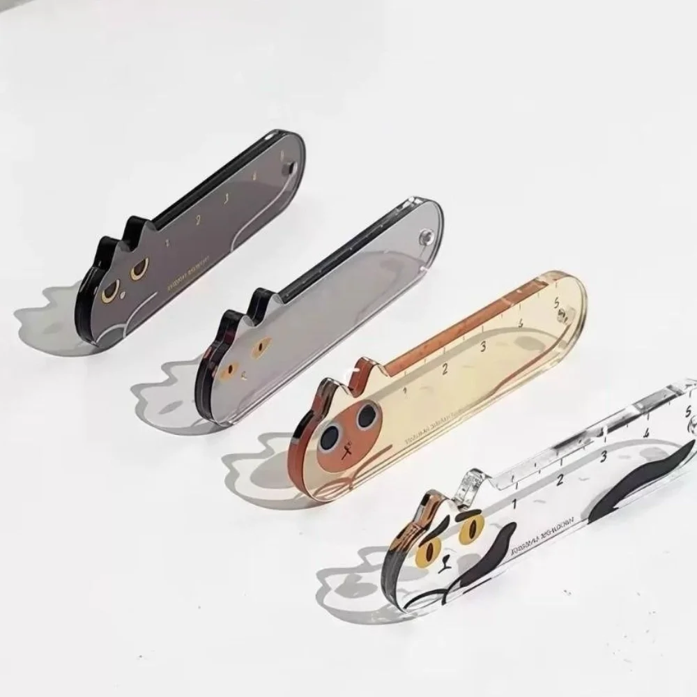 Cute Cat Mini Ruler Keychain Adorable Style Multi-functional Ruler Acrylic Keychain Pendant Charm Personalized Cartoon Keychain