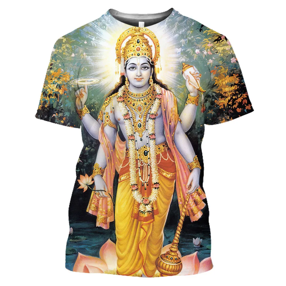 Summer New Hindu Lord God Shiva T-Shirts Brahma 3D Print Hinduism Vishnu Men Short Sleeve Believer Myth Cosplay Cool Tees Tops