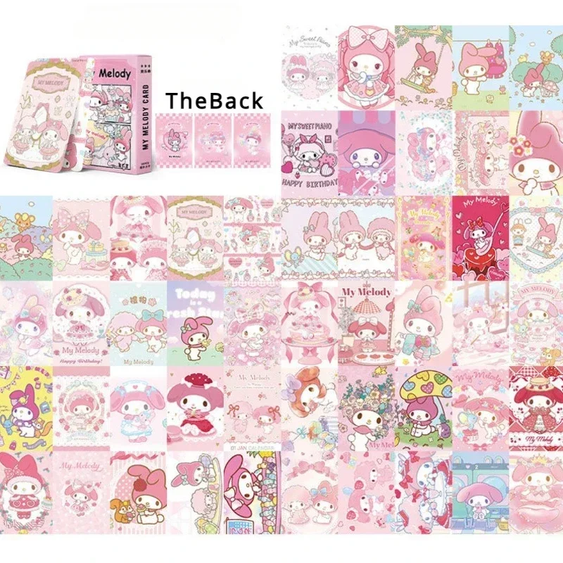 50 pz Anime giapponese Sanrio Card Laser Photo Card Kuromi Melody Cinnamoroll Pachacco Room Decoration Cartoon Card regalo per bambini