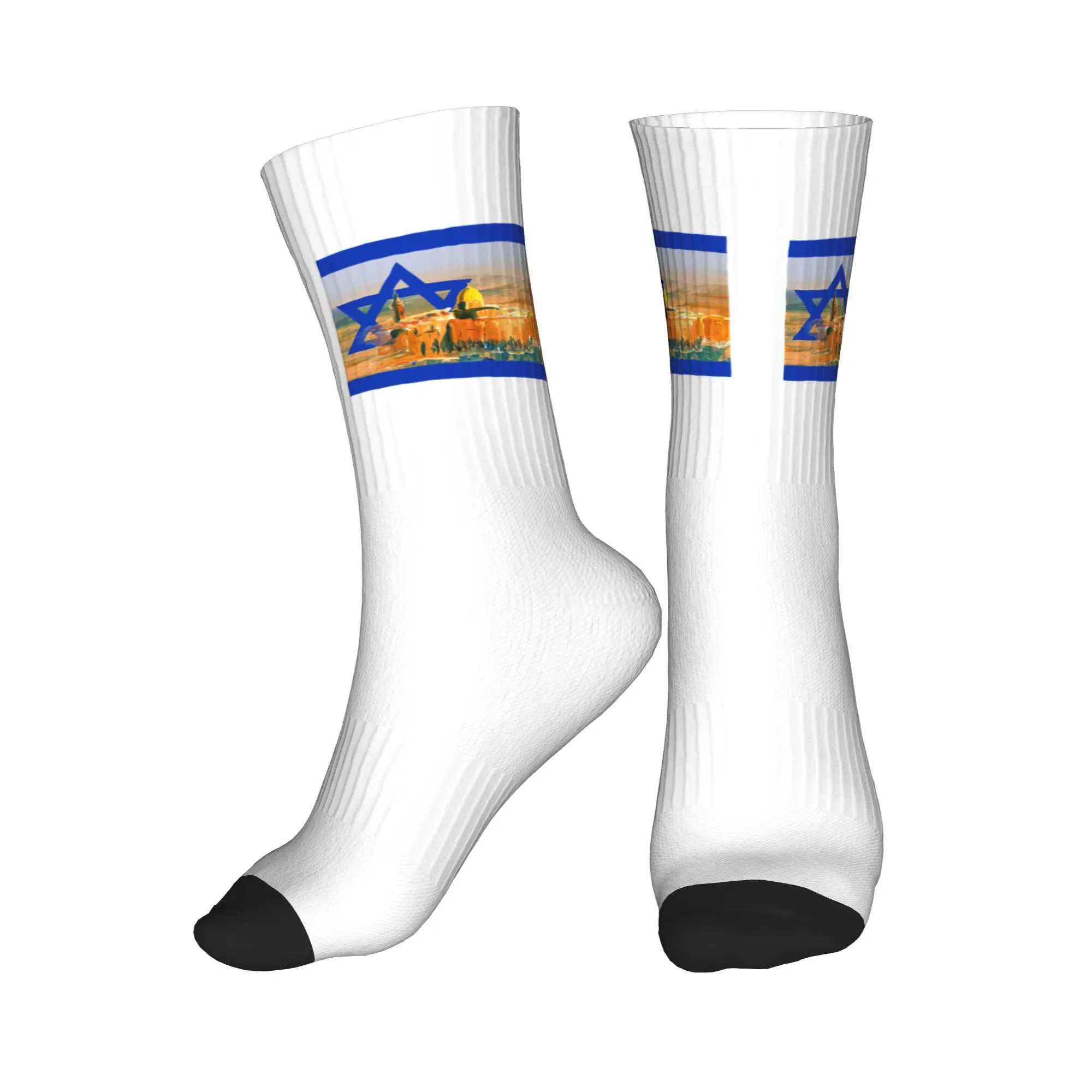 

Fun Printed Jerusalem Israel Flag Negev Desert Israel Trail Socks for Women Men Stretch Summer Autumn Winter Crew Socks