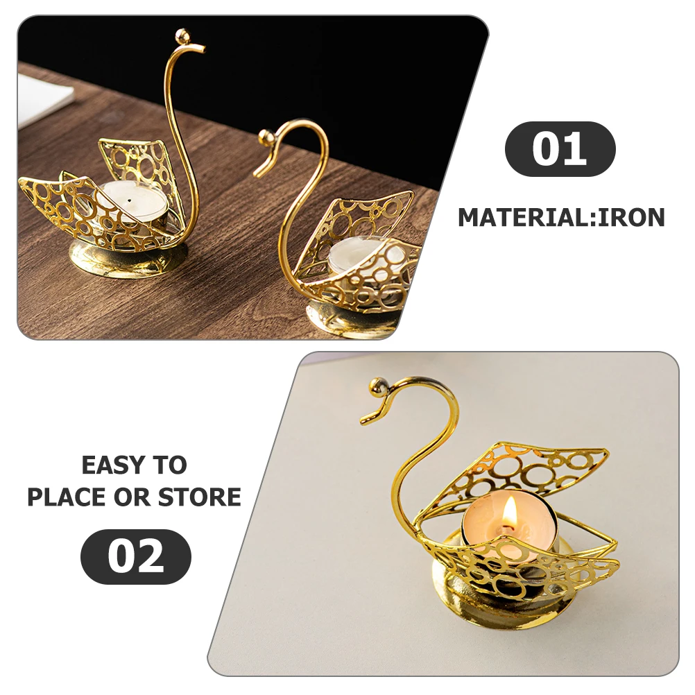 

2 Pcs Metal Hollow Swan Candlestick Multifunctional Holder Ornament Decorative Candleholders Cup