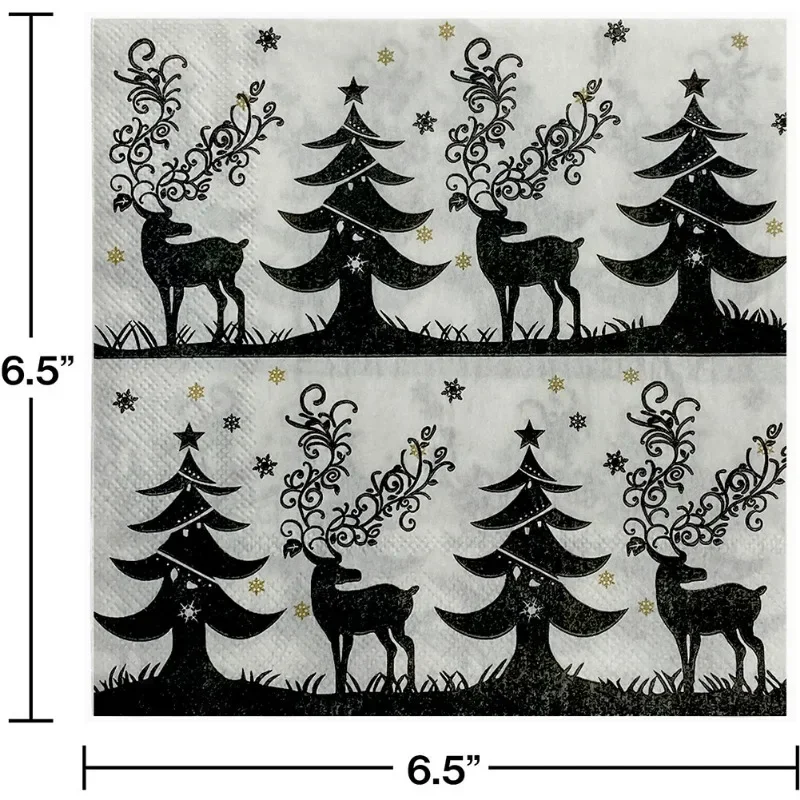 20 pezzi 33 cm 2 strati in bianco e nero albero di Natale tovaglioli stampati carta da tavolo per feste carta da pittura decorativa carta da decoupage fai da te