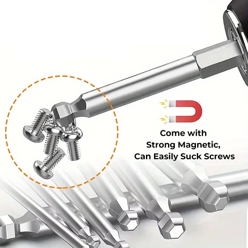 4pcs S2 Steel Ball End Hex Screwdriver Bits Set 150mm H3-H6 Hex Head With 1/4 Inch Hex Shank And Magnetic Tips Allen Key Bits