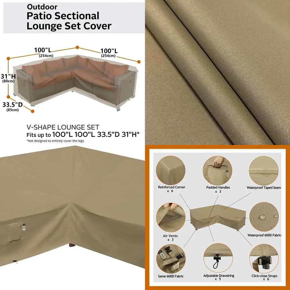 

100 x 100 Waterproof 600D Outdoor Sectional Sofa Cover for V-Shaped Patio Furniture