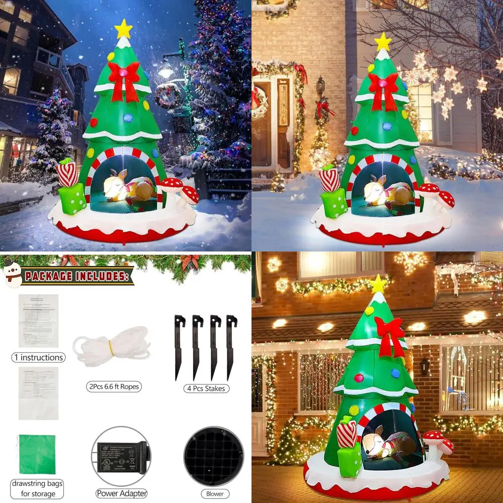 

Рождественская елка с подсветкой высотой 7,2 фута с оленем и подарочными коробками, надувное украшение для улицы/в помещении