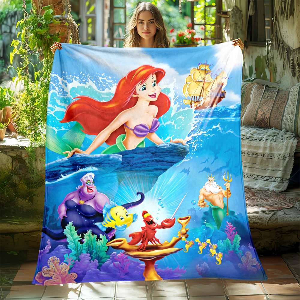 Ariel Princess Printed Sofa Soft Warm Flannel Throw Blanket.Office,Camping,Picnic,Outdoors,Nap Cape,Bedroom,Airplane Blankets.