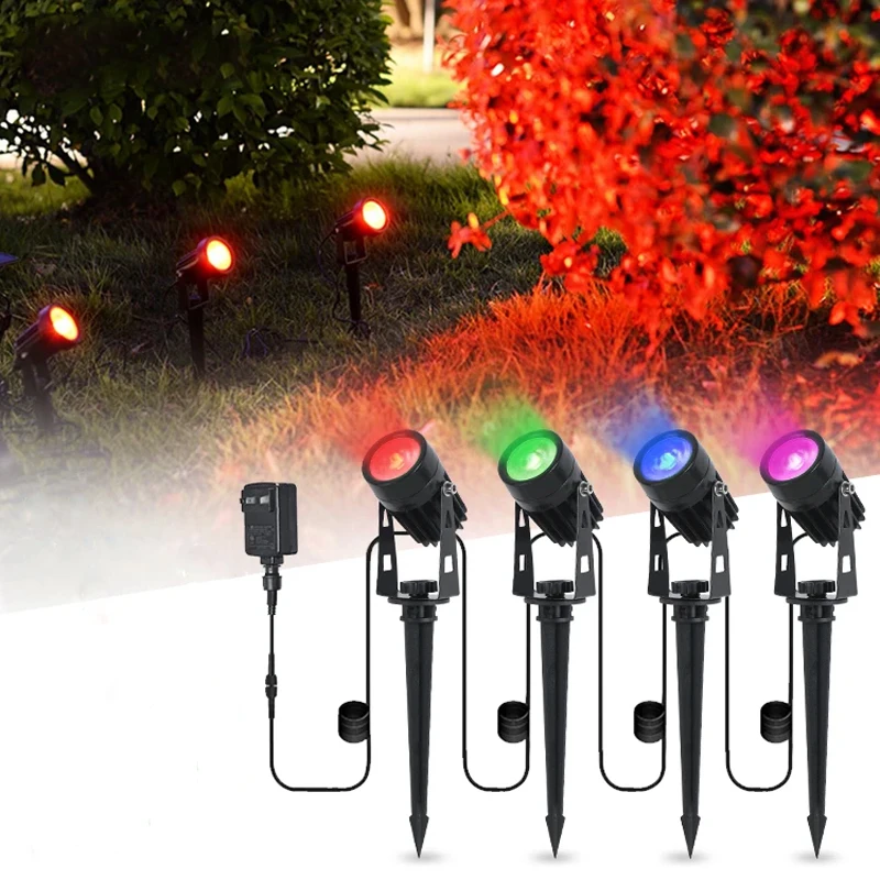 

12 В умный садовый светильник, комплект 12 Вт/18 Вт RGB с шипами, 4/6/8 дюймов, уличный водонепроницаемый настенный уличный фонарь для двора
