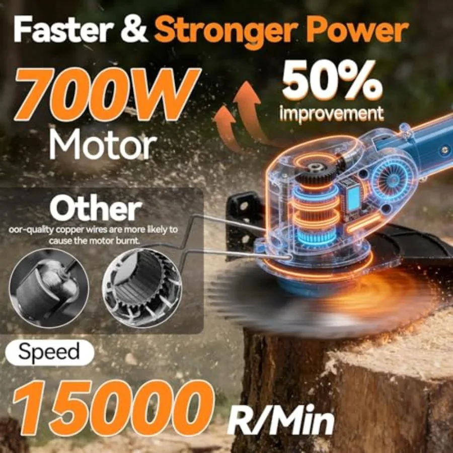 20000RPM Electric Weed Wacker with Wheel, Cordless Weed Eater, Battery Powered Weed Trimmer, 4 in1 String Trimmer, Brush Cutter