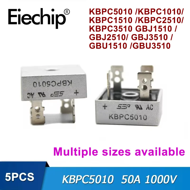 5 pçs/lote Diode Bridge Rectifier KBPC5010 KBPC1010 KBPC1510 KBPC2510 KBPC3510 GBJ1510 GBJ2510 GBJ3510 GBU1510 GBU3510 Retificadores ponte