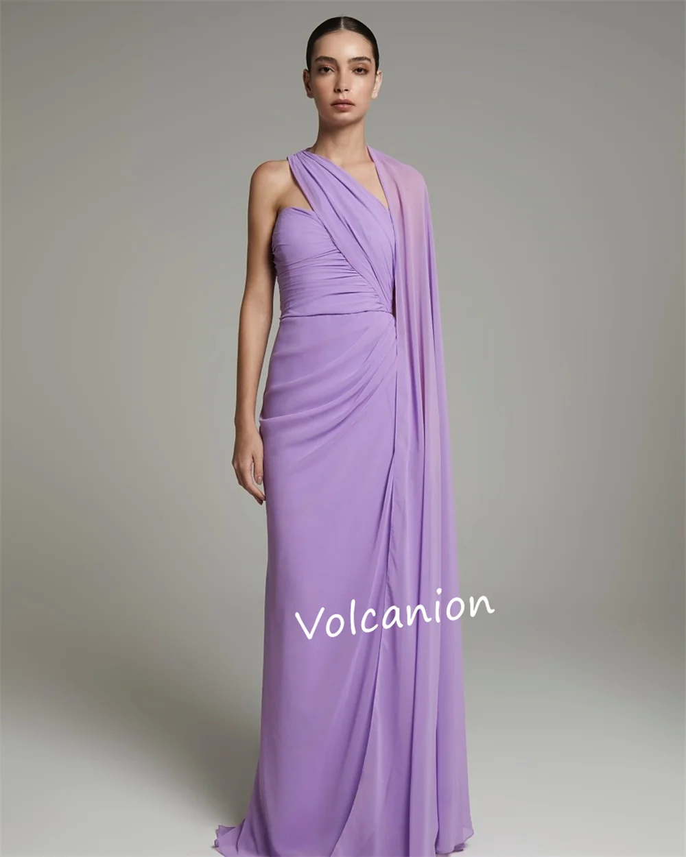 Customized Chiffon Pleat A-line One-shoulder Long Dresses Bespoke Occasion Prom Casual Simple Sizes Available