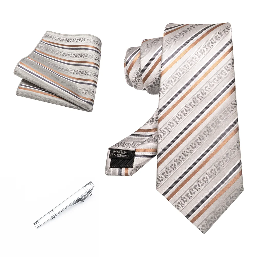 Herren Marineblau Krawatte Rot-Grün Gestreiftes Krawattenset Glänzender Clip Hochwertiges Einstecktuch für Business-Anzüge Anlässe Hochzeit Party – Detail 17