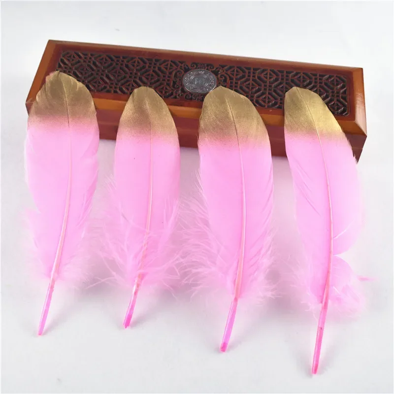 10 Stück/Set, goldfarben beschichtete, natürliche Gänsefedern für Bastelarbeiten, Hüte, Verzierungen, Federn, Dekoration, DIY-Hochzeitsdekoration. – Detail 8