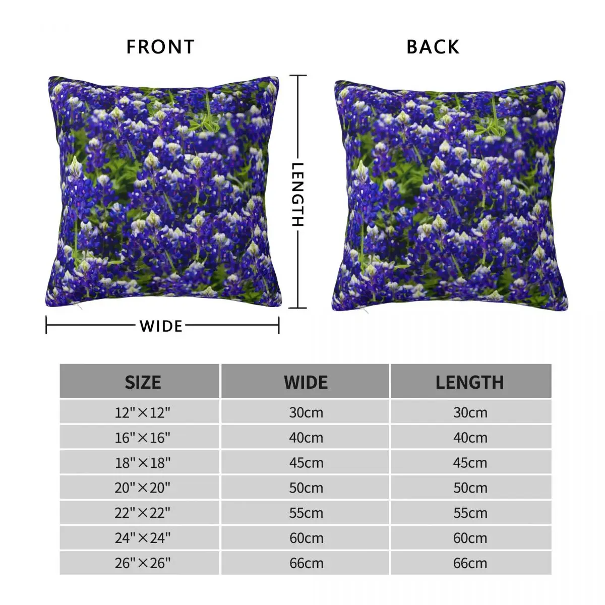 Texas Bluebonnets Square Pillowcase Polyester Linen Velvet Creative Zip Decor Throw Pillow Case Car Cushion Cover Wholesale